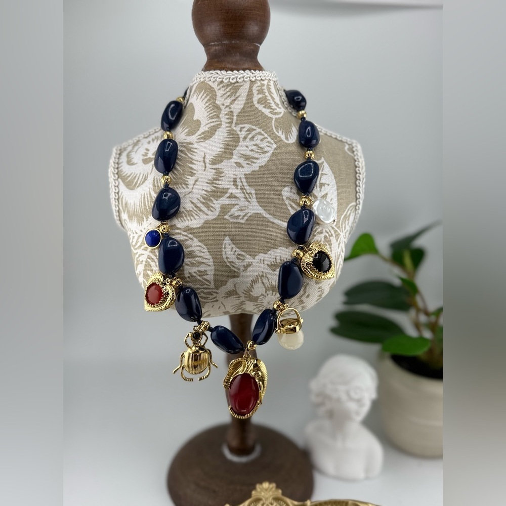 Statement Charm Necklace – Gold Plated with Acrylic Pearl Accents Anthropologie - Picture 5 of 9